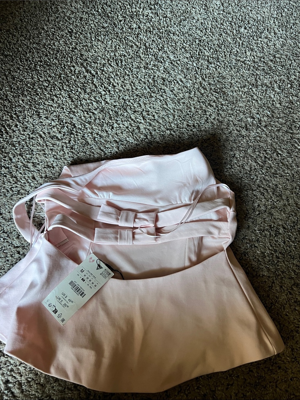Zara Light Pink Crop Top with Bow Straps